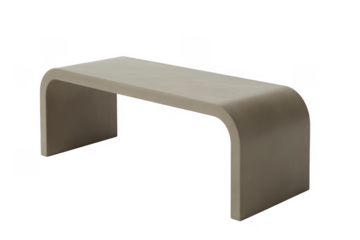 Modern beige concrete bench with curved legs isolated on a transparent background