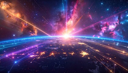 Cosmic Network - A Vibrant Interstellar Connection Over Earth.