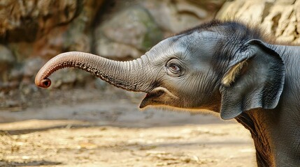 A baby elephant learning to use its trunk