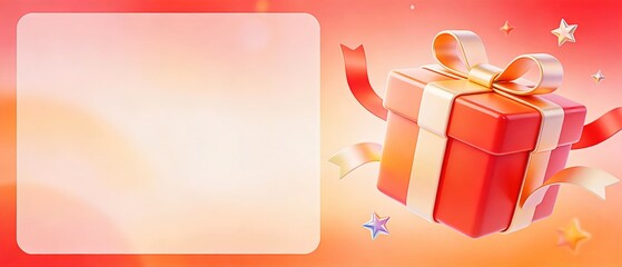 Floating 3D Gift Box with Ribbons and Stars