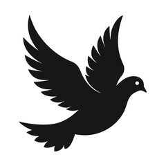 Obraz premium Silhouette dove in flight with spread wings in black and white graphic style for peace and freedom symbol.