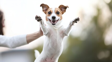 A dog excitedly jumping into its owner's arms