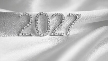 The year 2027 is displayed with a textured appearance against a light and white rippled or folded fabric backdrop effect