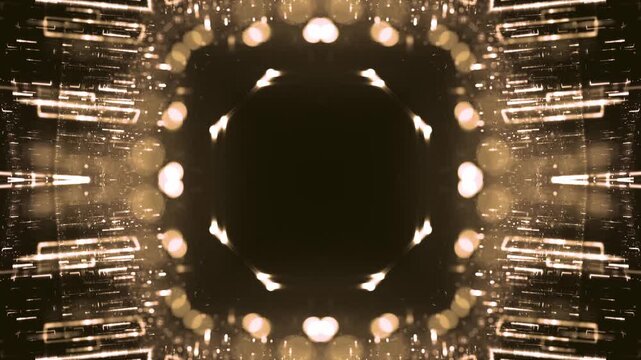 geometric glowing light patterns, futuristic, christmas, symmetrical design, analysis, technology, connection, network, mesmerizing, depth, innovation, digital media, tech advertising, golden, dark