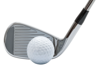 Golf club and ball close up golf ball isolated on a transparent background