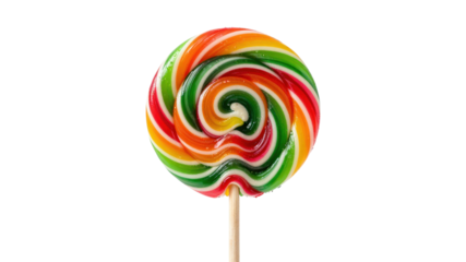 Colorful swirl lollipop candy on stick, sweet dessert treat with spiral design