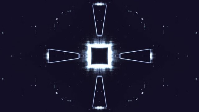 geometric glowing light patterns, futuristic, symmetrical design, analysis, technology, digital art, connection, network, mesmerizing, depth, innovation, digital media, tech advertising, blue, dark