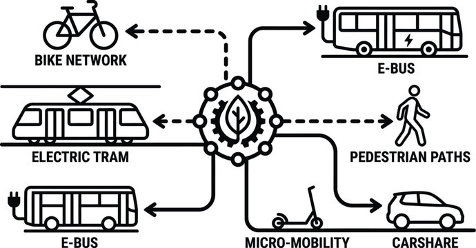 Sustainable city transportation network schematic vector diagram