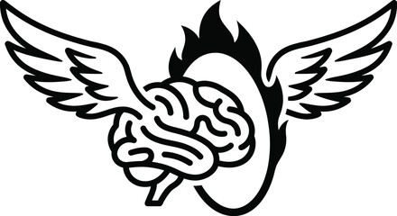 Brain with wings flying through a burning fire hoop