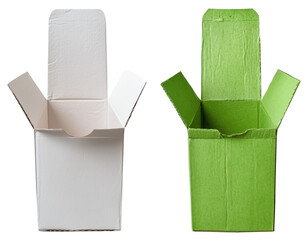 open cardboard shipping boxes isolated on white background, logistics delivery storage concept.