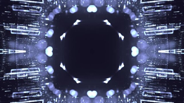 geometric glowing light patterns, futuristic, symmetrical design, analysis, technology, digital art, connection, network, mesmerizing, depth, innovation, digital media, tech advertising, blue, dark