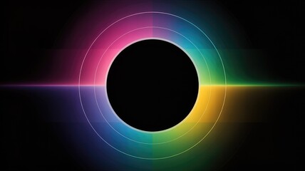 Vibrant rainbow light spectrum encircling black hole in space