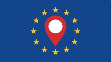 European map marker icon with stars on blue background