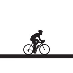 Obraz premium Road Cyclist Silhouette Black and White Illustration Sporty Rider on Bicycle Minimalist Design Dynamic Athlete Cycling Fitness Lifestyle Graphic Element