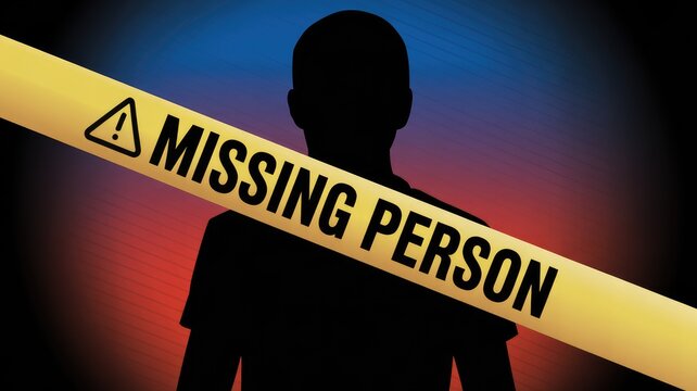 Missing person alert with silhouette against caution tape