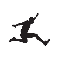 Fototapeta premium Long Jumper Silhouette Athlete in Mid-Air Action Dynamic Leap Professional Track Field Sport Competitive Sporting Event Black and White
