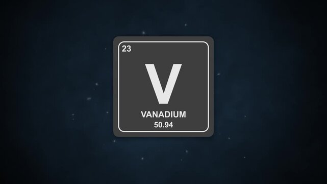 Blue particles spark, Vivid ions create shining surface Vanadium