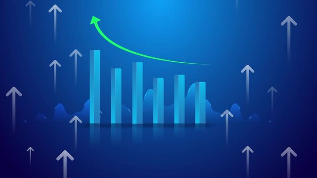 Finance Upward Trend Arrows Animation Business Growth Market Rise, moving up, profit seamless loop motion graphic on a dark blue background