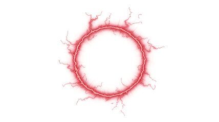 Red plasma energy ring isolated on white background, glowing electric circle border and power effect