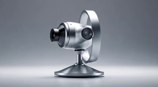 Modern metallic camera on sleek base with minimalist design  