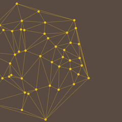 Golden Low Poly Network Structure on Dark Background.