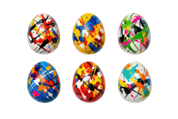 Decorated Easter eggs colorful designs for spring holiday celebrations On white and transparent