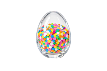 Decorative candy filled glass egg for holiday celebration Pure white background cutout