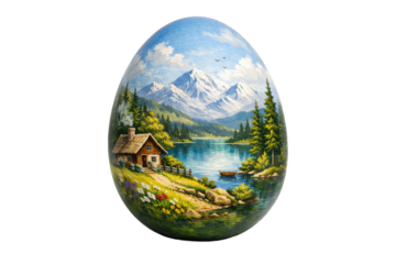 Painted Easter eggs with spring scenes for holiday celebration Pure white background cutout