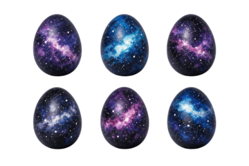 Galaxy Easter Eggs cosmic nebula designs for holiday celebrations. Isolated on a neutral background with png background