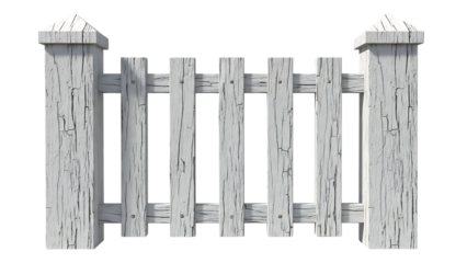 Weathered wooden fence on transparent background with posts and slats