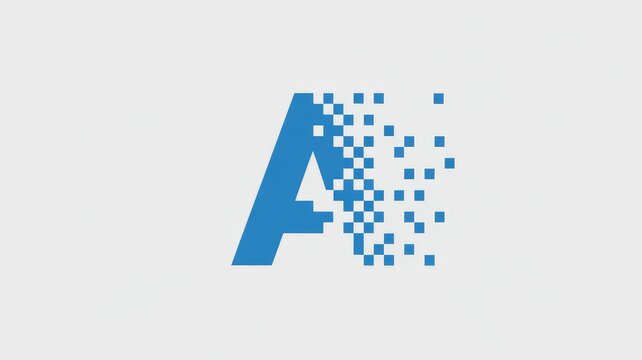 Disintegrating blue letter A made of pixels