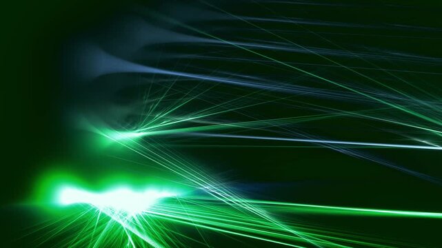Futuristische dynamische Lichtstrahlen und geometrischen Formen in energievoll leuchtenden Farben, im digitalen Raum - Ausstrahlung von Energie und Bewegung, Technologie, Daten, Konzept, Wissenschaft