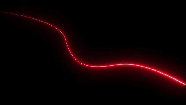 Neon technology stripes line animation.  Moving neon curve line on black background.  Seamless loop laser lines. Abstract neon light background.