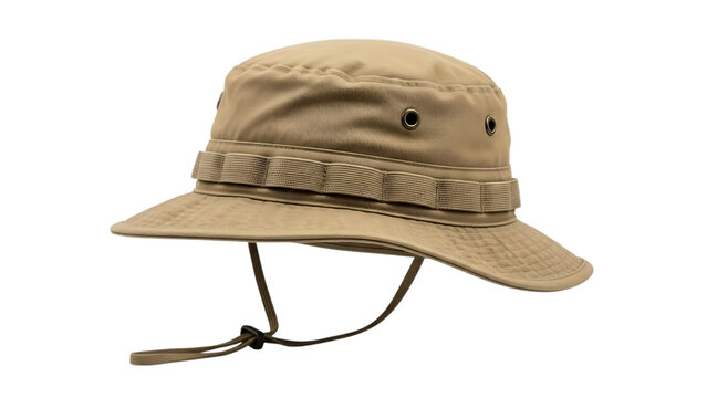 Khaki boonie hat cut out isolated on white background PNG. AI generated.
