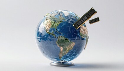 Global technology and data storage concept with earth and RAM modules
