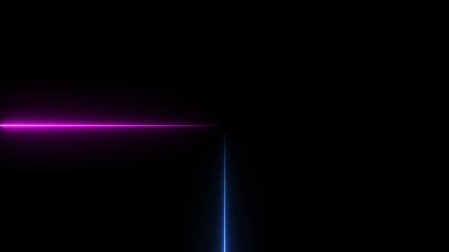 Neon technology stripes line animation.  Moving neon curve line on black background.  Seamless loop laser lines. Abstract neon light background.