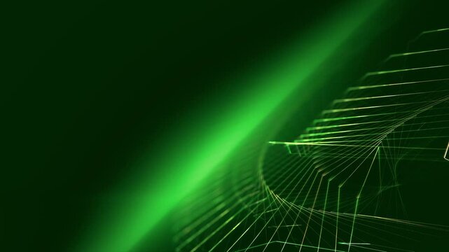 geometric glowing light patterns, futuristic, symmetrical design, analysis, technology, digital art, connection, network, mesmerizing, depth, innovation, digital media, tech advertising, green, dark