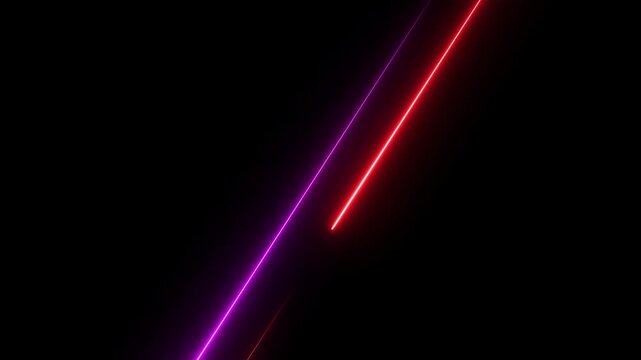 Neon technology stripes line animation.  Moving neon curve line on black background.  Seamless loop laser lines. Abstract neon light background.