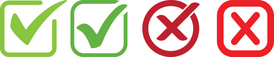 Obraz premium Check mark icon button set. Check box icon with right and wrong buttons and yes or no checkmark icons in green tick box and red cross.Green Tick and Confirm Icon set Vector Design.