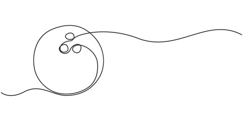 One single line drawing of bowling ball hit bowling pins to falling apart at alley lane graphic vector illustration. Leisure activity and game sport concept. Bowling game continuous one line drawing. © Vector Man