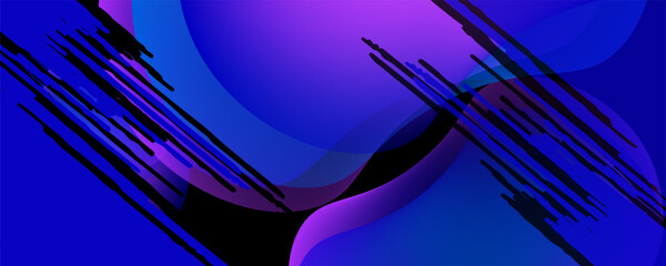 Abstract geometric fluid blue purple color gradient on black background. Trendy design graphics used for wallpaper screen tablet and phone. Dark mode.