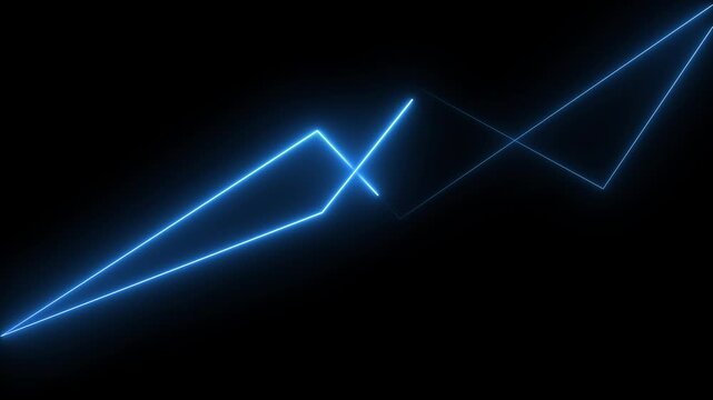 Neon technology stripes line animation.  Moving neon curve line on black background.  Seamless loop laser lines. Abstract neon light background.
