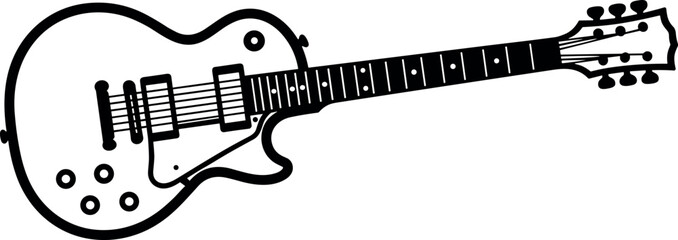Electric Guitar Musical Instrument Outline with Black and White Detailed Body Vector