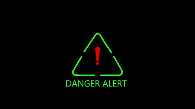 Green Danger Alert Warning Triangle Icon caution exclamation mark warning icon animation video. 