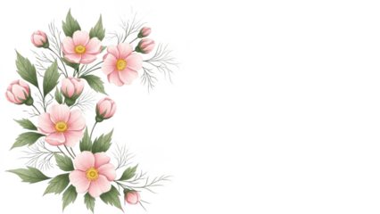 Delicate pink flowers arrangement isolated on transparent background, isolated on white background, illustration