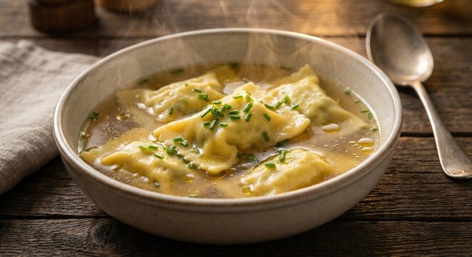 Schw&auml;bische Maultaschen in klarer Rinderbr&uuml;he mit frischem Schnittlauch