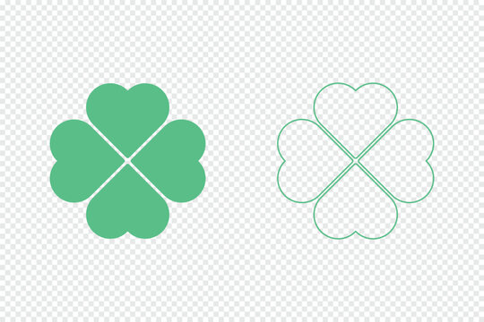 Clover four leaf vector shamrock icon. St Patrick luck clover good irish green heart flat shamrock isolated symbol. Four leaf clover simple icon set vector. Clover with four leaves Clover silhouette