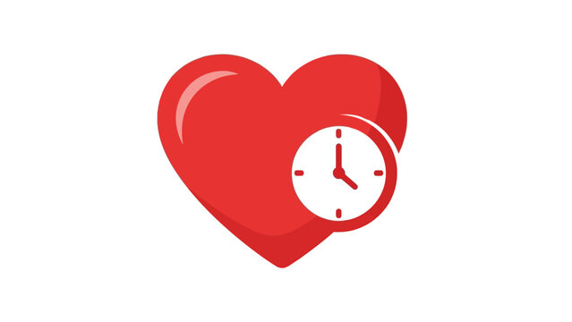 Red heart with clock icon, concept of time for health and love