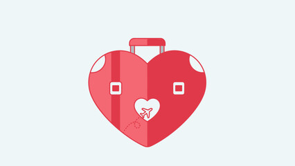 Obraz premium Heart Shaped Suitcase with Airplane Icon, Travel Love Concept