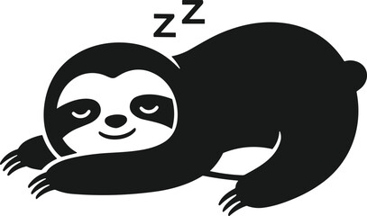 Fototapeta premium Cute sleeping sloth silhouette illustration with relaxed lazy cartoon animal and zzz symbol isolated on white background for humor design prints posters and apparel use